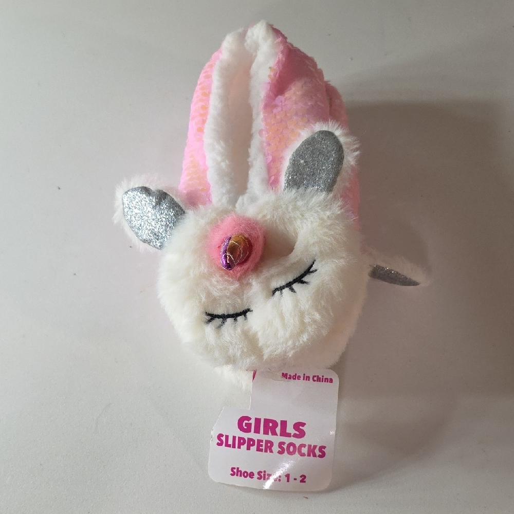 Unicorn Slipper Socks for Girls - Pink and Silver NWT